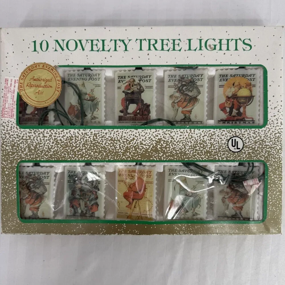 Vintage Saturday Evening Post 10 Novelty Christmas Tree Lights Indoor Outdoor UL
